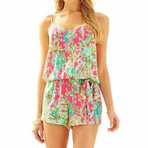Lilly Pulitzer Deanna Romper Pink Green Size Small